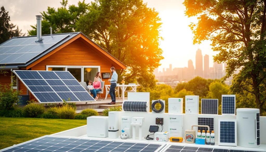 A solar panel-equipped home nestled in a lush, green landscape, with a family enjoying the sunshine on their patio. In the foreground, a smiling customer interacts with a solar energy consultant, discussing the benefits of the solar solution. Warm, natural lighting casts a golden glow, reflecting off the sleek, efficient solar panels. The middle ground features a neatly organized display of various solar products and technologies, showcasing the breadth of the company's offerings. In the background, a cityscape with towering skyscrapers is visible, highlighting the urban setting and the potential for widespread solar adoption. The overall scene conveys a sense of comfort, sustainability, and the seamless integration of solar power into everyday life.