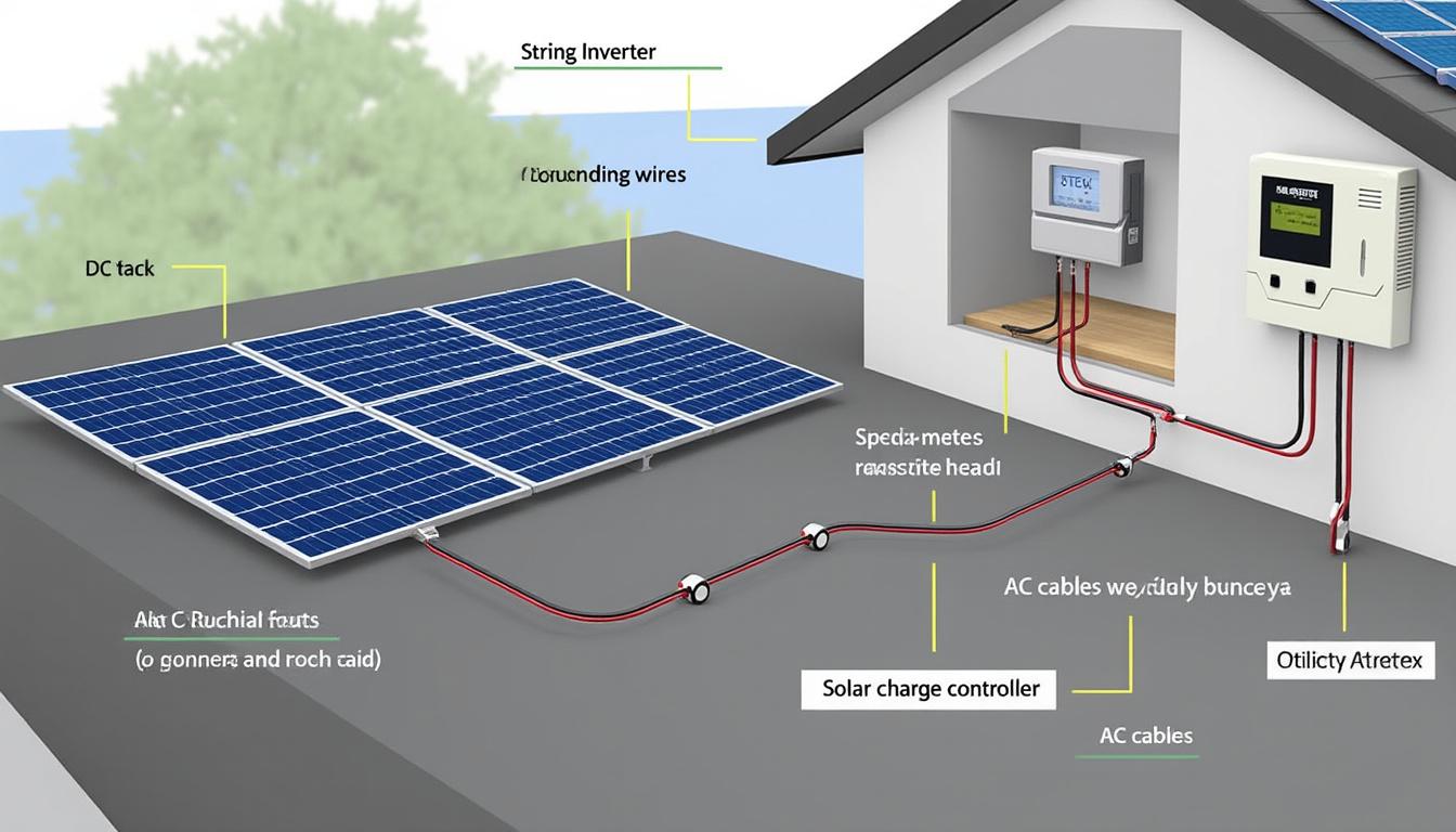 explore a detailed solar panel system diagram showcasing the layout of panels, inverters, and meters for efficient energy management and installation guidance.
