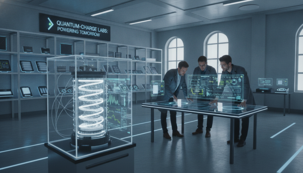 Innovative battery technology showcased in a modern laboratory setting. In the foreground, a sleek, high-tech battery prototype with visible internal components, illuminated by soft, cool white lighting to emphasize its intricate design. The middle ground features engineers in professional attire actively collaborating, examining digital screens with schematic diagrams and real-time data on battery performance. In the background, shelves are lined with various cutting-edge battery models and charging stations, blending technology with a clean, organized aesthetic. The atmosphere conveys a sense of optimism and advancement, highlighted by bright overhead lights and a spacious environment that promotes innovation and safety in energy storage solutions.